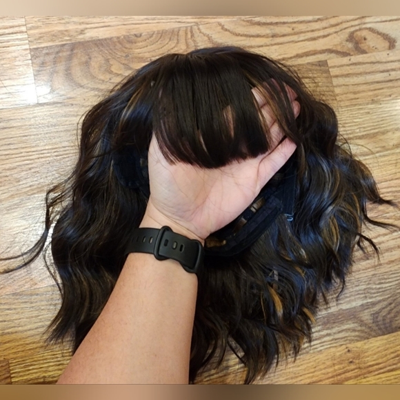 Mixed Color Bob Wavy Wig With Bangs Approx. 12-13 Inches Long - Picture 10 of 10